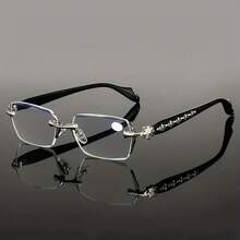 Gafas sin montura ultraligeras unisex - Diseño de corte de diamante vintage, gafas de ordenador clásicas unisex, marco de hierro duradero, gafas unisex - Plateado - Ver 4
