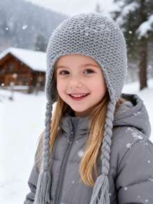 Mũ len mùa đông cho bé gái One Piece có che tai, mũ len ấm áp mùa đông cho trẻ sơ sinh và trẻ nhỏ, mũ mùa thu cho trẻ em, mũ dễ thương có che tai cho thời tiết lạnh, quà tặng năm mới, trang trí tiệc mừng em bé (Màu sắc: Hồng, Xám, Trắng) - Nhiều màu - Xem 8