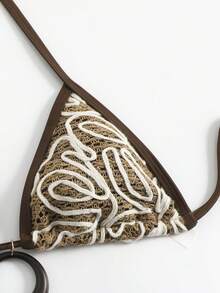 3pcs Women's Sexy Backless Tie Bikini Set, Featuring Artistic Knotted Embroidery Fabric, Paired With Matching Tie Side Skirt, Elegant Beach Party Swimwear - Multicolor - View 10