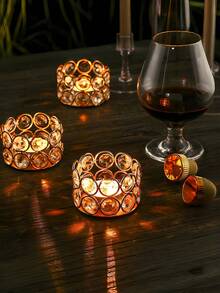 12pcs Crystal Expressing Candle Holders, Elegant Candle Boxes Decorated With Gold, Center Decoration Boxes For Weddings, Homes, Parties (Candles Not Included)