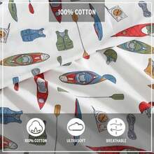 Eddie Bauer - Juego de sábanas es, Juego de Ropa de Cama de percal de algodón, decoración del hogar crujiente y Fresca (Kayak Adventure, )(Kayak Adventure White Individual) - Multicolor - Ver 6