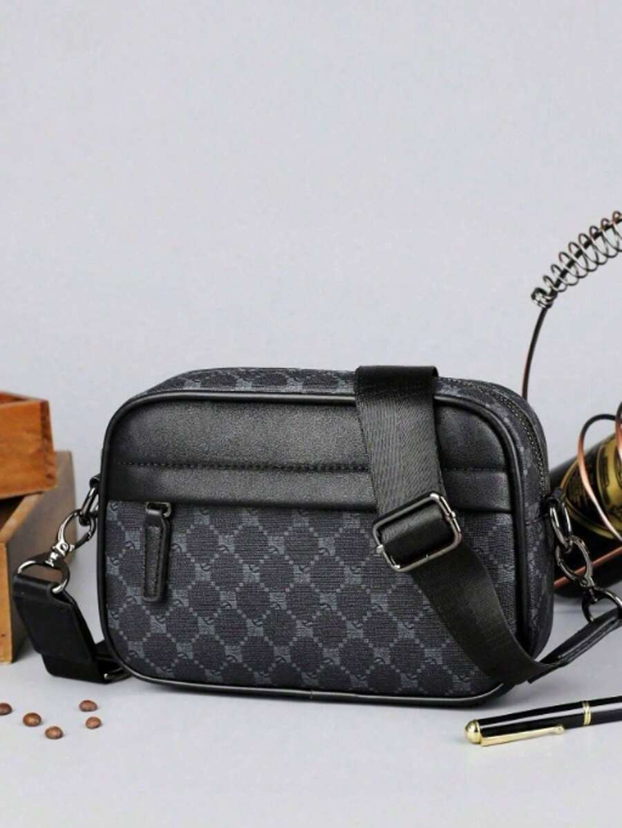 男士时尚休闲斜挎包，大容量青年礼物街头斜挎包，新款 SH76-5 - 黑色 - 查看 1