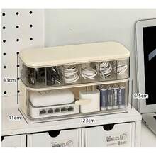 Compact Desktop Cable Organizer, Suitable For Home And Office, Accommodates Various Cables And Chargers. Dual-Layer Design With Adjustable Dividers. - White - View 13