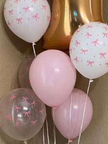 10/31 unidades Globos de látex de 12 pulgadas con estampado de lazos, Set de globos de látex rosa de 10 pulgadas adecuados para decoración de bodas, compromisos, aniversarios, fiestas con tema de princesa, decoración de fiestas de cumpleaños - Multicolor - Ver 4