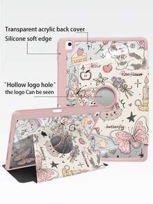 1pc Dual-Sided High-Definition Cartoon Sweetheart Cat Pattern Tablet Protective Case, Suitable For IPad 10/9/11 2025, Transparent Acrylic Back Cover, 2026 New Version, Auto Wake/Sleep, Multi-Angle Stand With Pen Slot, Essential For Office & Study, Non-Magnetic Protective Case, 2026 New Year Gift. - Dusty Pink - View 3