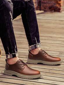 CLOHOO Brand Handmade Men's Shoes, Business Casual Shoes, Breathable Soft Sole Comfortable Classic Lace-Up Work Shoes, Fashionable Wedding Shoes For Men - Dark Brown - View 7