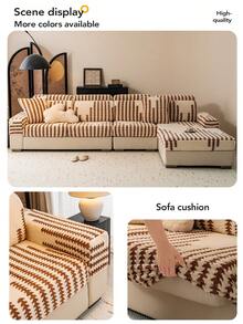 1 Pc New Autumn And Winter Thick Comfortable Cotton Velvet Sofa Hat Season Plush Cushion Cover Anti Slip Elastic Sofa Cover Cloth,Living Room 1/2/3/4 Seat Sofa Cover - Brown - View 7