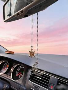 Handmade Charming Decorative Sun & Moon Rearview Mirror Accessories, Lovely & Beautiful Car Accessories For Women