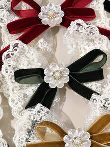 2Pcs Elegant Large Lace Bow Hair Clips For Girls - Burgundy, Green, Black, Khaki & White Floral Barrettes With Ribbon-Like Bows, Hair Accessories For, Weddings, Prom, Christmas, Valentine's Day Gifts (Lace Hair Clips For Braids) - A Pair - View 7