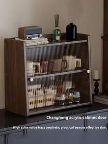 无框厨房储物盒，亚克力推拉门，复古风格，非常适合存放小物件和玻璃器皿，梯形设计，方便放置于台面，安装简便。 - 胡桃色 - 查看 11