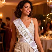 白色珍珠生日腰带，适合30/40/50/60岁女性的生日快乐腰带，生日派对装饰，派对用品及装饰品 - 白色 - 查看 6