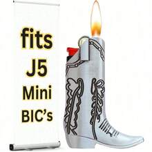 1pc Fashion Silver Cowboy Boot Shaped Lighter Case - Suitable For Mini Bic J5 Lighter, Perfect For Parties And Everyday Use - Multicolor - View 11