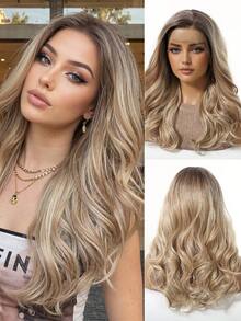 13*4 HD Lace Top Wig, 18-Inch Ombre Gold Long Curly Hair, High-End Grace Women's Lace Wig, Heat-Resistant Synthetic Lace Wig, Suitable For All Festivals And Daily Wear, Can Be Worn At Any Time, Perfect Gift For Girls During Festivals And Masquerade Balls Perfect Gift For Girls During Festivals,Christmas Gifts, Gifts For Girlfriends,Gifts For Women Winter Soft Part Wear And Go Lace Front Wigs For Fashion Women Party & Daily Wear