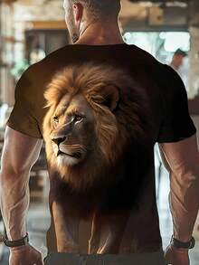 Men'S 3D Lion Print Short Sleeve-Shirt - Lightweight Crew Neck Casual Top With Vibrant Jungle Design, Breathable Summer Tee Outdoor Activities & Casual Attire, Lion Shirt, Comfortable Fit Shirt - 混合色 - 查看 4