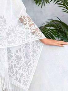 1pc Elegant Lace Scarf Women, Evening Dress Shawl - 白色 - 查看 2