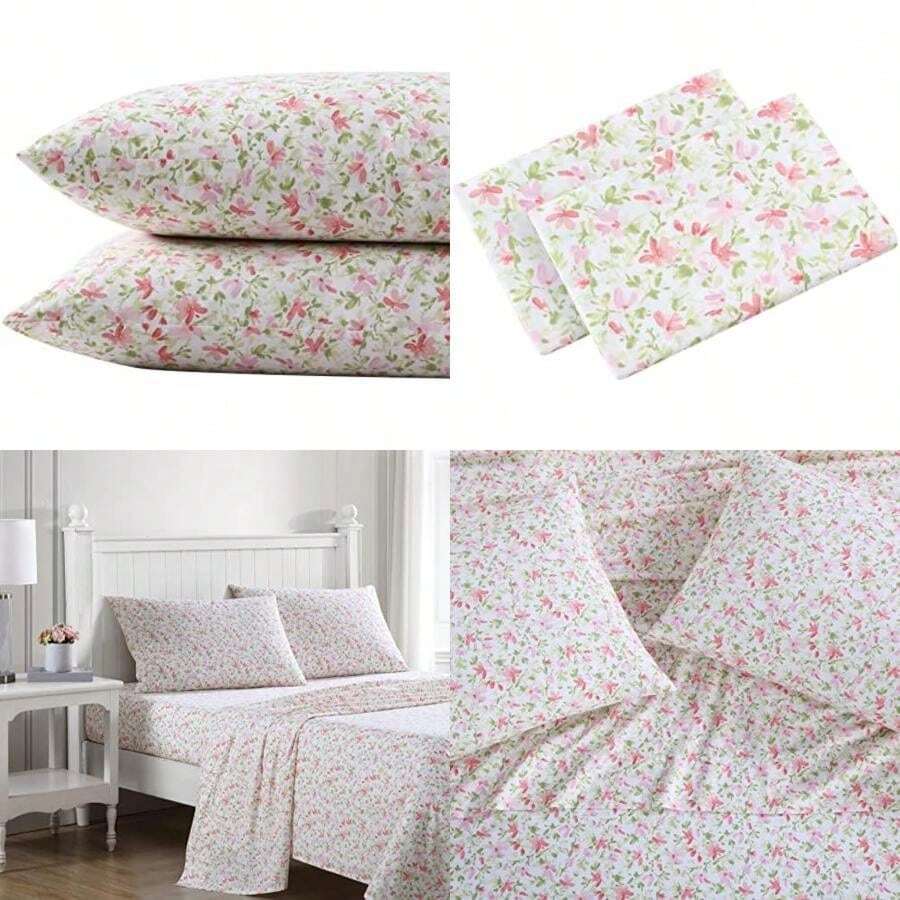 - Juego de Funda de Almohada estándar, Ropa de Cama de algodón percal Transpirable, decoración del hogar crujiente y Fresca (Emogene Morado, 2 Piezas)(Estándar Norella Rosa) - Multicolor - Ver 1
