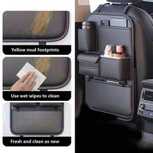 Premium Car Seat Back Storage Bag - Extra Large Capacity PU Material Mesh Design | Durable, Anti-Stain, Easy To Install, Keeps Your Car Clean - Black - View 10