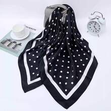 MilyModa Large Polka Dot Print Satin Scarf, Multipurpose, 90x90, Cropped, Bandana, Turban - Bolinha-Preto - 查看 1