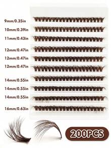 200pcs D-Curl Brown False Eyelashes, Natural Soft & Fluffy, Faux Mink Material, Suitable For Daily, Party, Valentine's Day Makeup, DIY At Home, Reusable - D - 查看 4