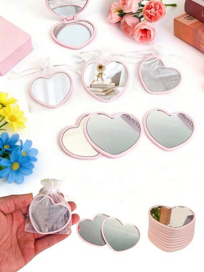 Portable Mini Heart-Shaped Compact Mirror, Party Favor Gift