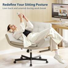 Fumahome Oversize Criss Cross Home Office Desk Chair With 5-Position Adjustable Arms Swivel Office Chair With Wheels Pet-Friendly Pu Leather Vanity Chair Modern Accent Chair With Wide Cusion Comfortable Desk Chair For Home Office Restroom - Milky White - View 9