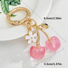 1pc Unisex New Shiny Faux Cherry Keychain Fashionable Delicate 3D Cherry Blossom Decor Bag Charm Purse Charm Keyring Y2K - Multicolor - View 2