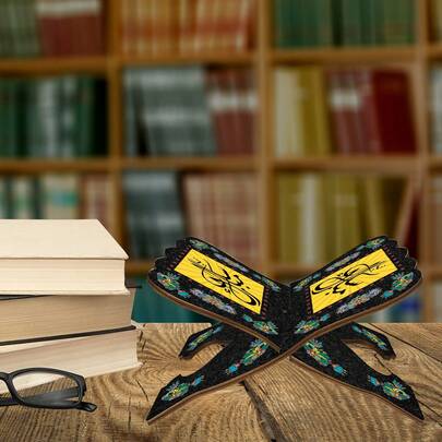 一套黑色木质书架，木质祈祷架，适合放置圣经，用于斋月和开斋节阅读，斋月宗教礼品