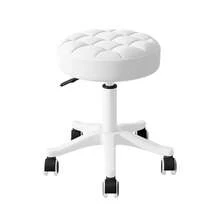 Small Chair Round Rolling Stool With Wheels PU Leather Height Adjustable Swivel Drafting Work SPA Salon Stools Home Office Chair - White - View 5