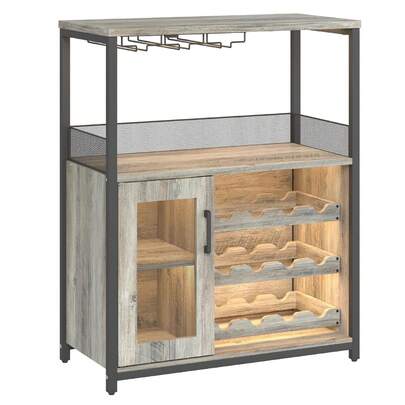 Stylish 3-Tier Wine Bar Cabinet In Grey With Detachable Rack And Drawer