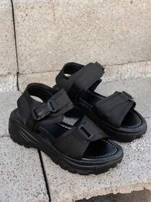 Women's Sports Sandals, New Summer Thick Sole Hook And Loop Closure Open Toe Beach Shoes, Casual Student Sandals - Black - View 3