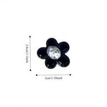 2件套黑白花卉装饰，优雅黑色水晶马桶冲水按钮，树脂材质保护，美甲，多组件配件 - 黑色 - 查看 6