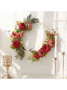 2/10pcs Gold Metal Wreath Center Decor Set, Includes 1/5pcs Wooden Stand And 1/5pcs Gold Metal Wreath Center Decor - Ideal For Wedding Decoration, Home Decor, Room Decor, Birthday Decoration And Party Supplies - Gold - View 6