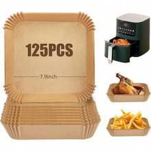 R's Papel para Freidora de Aire Cuadrado de 125Pzs 7.9in Forro de Papel Desechable para Air Fryer de Grado Alimenticio Papel para Hornear Antiadherente para Freidoras Hornos Microondas y Sarté - Cuadrado - Ver 2
