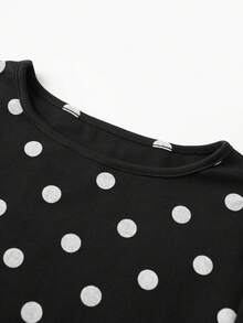 Womens Autumn Tops Long Sleeve Crew Neck Dot Print Casual Slim Fitted Going Out Shirts - 黑色 - 查看 3