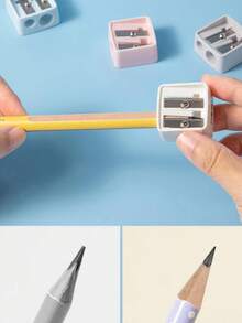 3/2/1pcs Double Hole Square Makeup Pencil Sharpener, Eyebrow Pencil Sharpener, Compact Pencil Sharpener