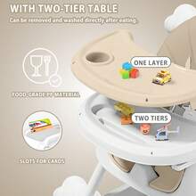 Trona UBRAVOO 3 en 1 para bebé, plegable y portátil, ideal para comer y jugar. Trona convertible con cierre de presión de cinco puntos, plato doble y estante para juguetes. Regalos de Navidad. - Caqui - Ver 7