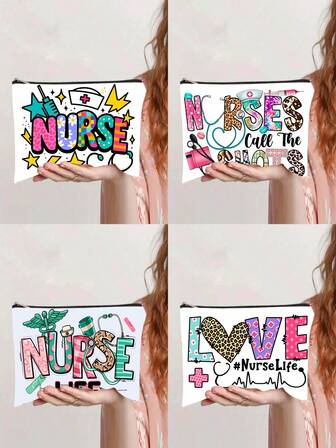 1 pieza Bolsa de maquillaje con estampado de enfermera, bolsa de viaje con cremallera compacta, bolsa de almacenamiento plegable, organizador de cosméticos y artículos de tocador, esencial de viaje, regalo pensado para amigos