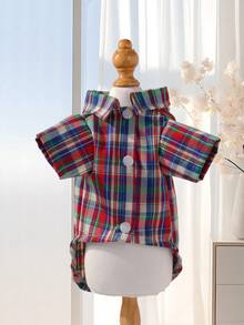 Bộ quần áo thường ngày dễ thương và thời trang cho chó cưng, áo sơ mi ngắn tay kẻ caro phối màu/sọc nhiều màu/thiết kế tối giản, dành cho chó giống nhỏ Teddy/Poodle, mùa xuân/hè/thu. - Nhiều màu - Xem 14