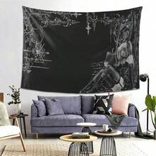 DEATH N0TE Themed Creative Printed Tapestry, 1 Peach Light Beige Fashion Tapestry, Multiple Sizes Available, For Living Room Office Decor, Halloween Easter Party Wall Design Installation, Thanksgiving Surprise Gift For Family - 彩色 - 查看 3