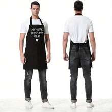 Fun Apron, Adjustable Shoulder Strap Kitchen Apron, Suitable Male And Female Chefs, Kitchen Apron With Practical Pockets, Suitable BBQ Kitchen Cooking, Suitable Everyone To Wear, Father's, Mother's, Father's Day, Mother's Day, Thanksgiving, - Black - View 7