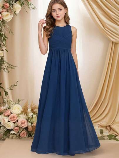 Kilottor V-Neck Ruffle Backless A-Line Floor Length Chiffon Bridesmaid Dress