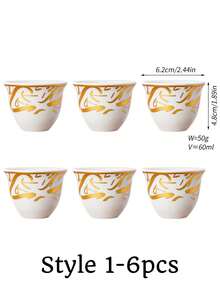 1/6/8pcs Customized Name/Text Ceramic Tea Cup Gift Set, Ceramic Tea Cups, Espresso Cups, Gold Pattern Beverage Cups, Turkish Coffee Cups, Tea Cups, Vintage Kitchen Decor, Suitable For Party Style Arabic Drinkware - Multicolor - View 14