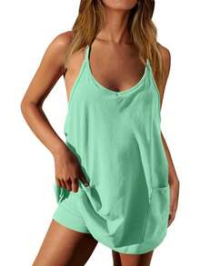 Women's Summer Mini Dress Casual Workout Tennis Dress With Shorts Sleeveless Althletic Dresses - Màu xanh Bạc hà - Xem 1