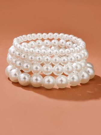 1 Set de nuevos brazaletes elásticos con perlas falsas de estilo minimalista francés para mujer