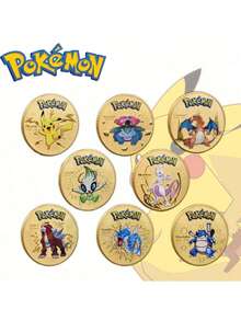 pokemon 1/4枚宝可梦纪念镀金币，双面高浮雕宝可梦卡通收藏币，镀金新奇币，决策币，指示币，送给朋友或爱人的最佳节日礼物（硬币厚度2.5毫米）