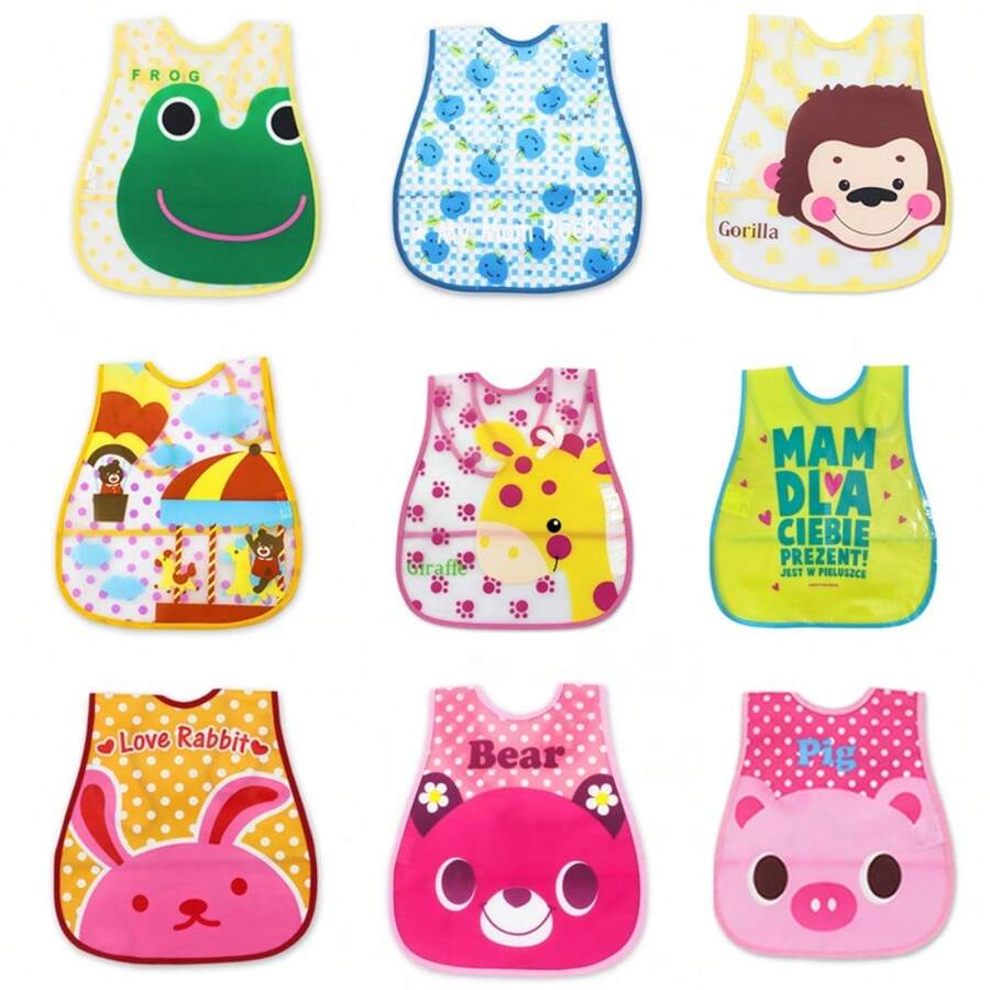 用这款防水围兜点亮孩子的用餐时光吧！男女宝宝都适用 - 小猴子和青蛙图案！ - 彩色 - 查看 1