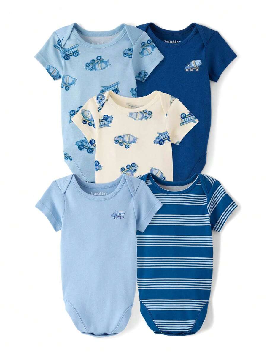 The Children's PLACE Baby Boys Construction Vehicle Bodysuit 5-Pack - 公平象牙 1 - 查看 1