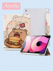 Ayotu Ốp bảo vệ iPad hình chuột nước Capybara kèm ngăn đựng bút - Tương thích với iPad 11 inch (A16 thế hệ 11 2025), 10.2 inch (2021/2020 thế hệ 9/8) và Galaxy Tab A8 10.5 inch (2022) | Tự động ngủ/thức | Ốp bảo vệ máy tính bảng tối giản - Nhiều màu - Xem 3