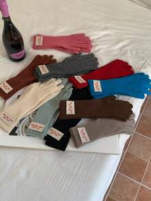 1 Pair Cute Candy Color Knit Gloves, Touch Screen Fingerless, Warm Winter Cycling Couple Knitted Gloves For Women, Thickened And Thermal Lined, New - Multicolor - View 13