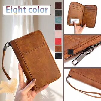 Ny RFID-blockerande passhållare - Dragkedja, ID-fönster, kortfack - Lätt reseplånbok med handledsrem, stöldskyddad, kompatibel med kreditkort, ID, telefon - Unisex (ljusbrun) - Lämplig för affärer, semester, daglig användning, affärsaccessoarer, modedesign, hållbar struktur, affärsmänniskor